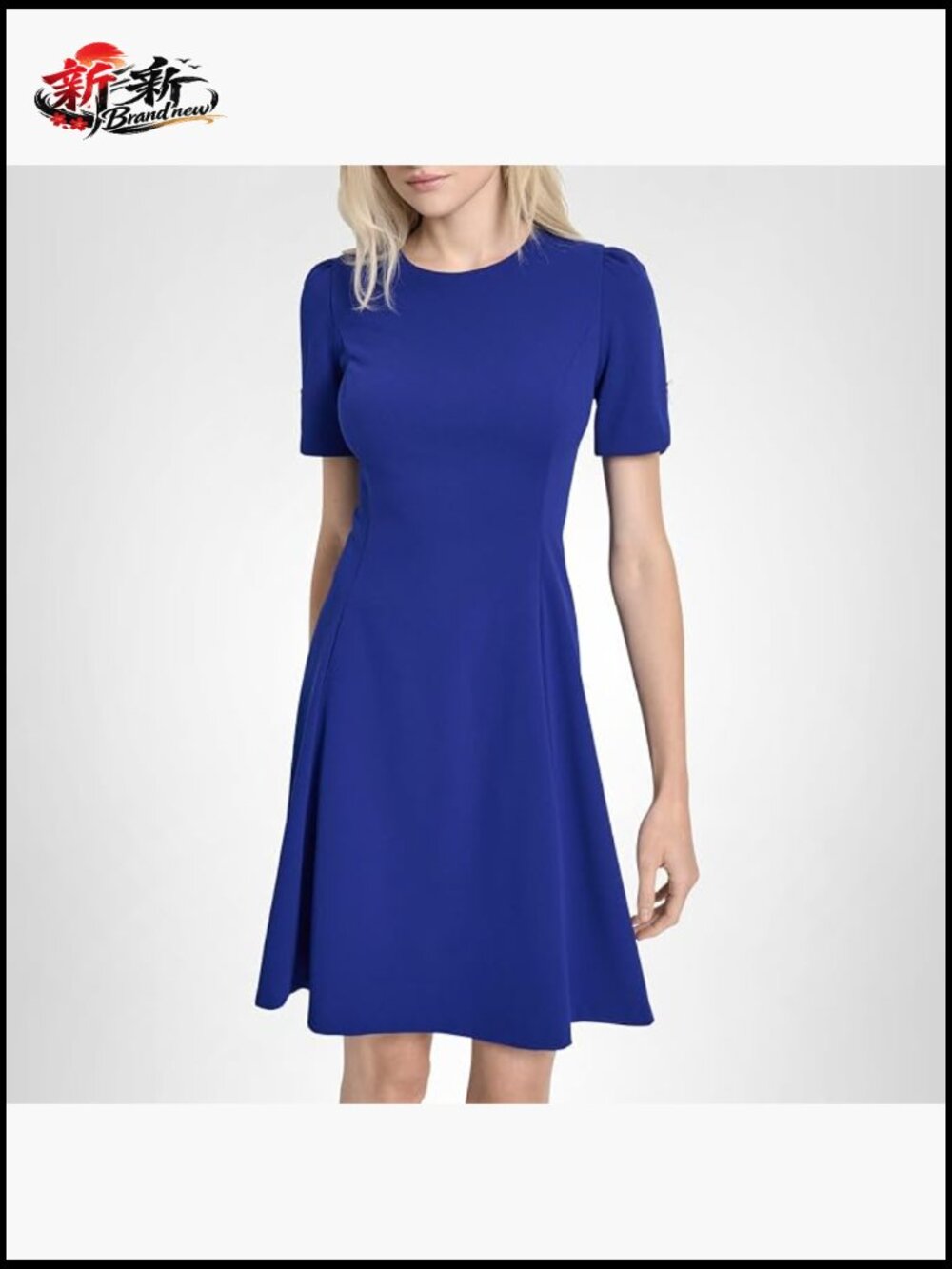 DKNY Fit and Flare Dress Short Sleeve Scuba Crepe with Pockets, Zipper Closure
